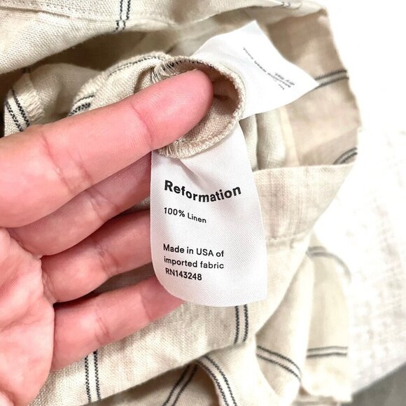 Reformation Jager Linen Natural Tan Black Stripe Jumpsuit Size 0 - Picture 7 of 8